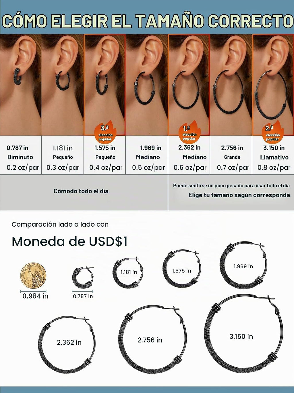PROSTEEL 12\/16\/24\/32\/40 Pulgadas Aretes de Aro Gruesos para Muj...