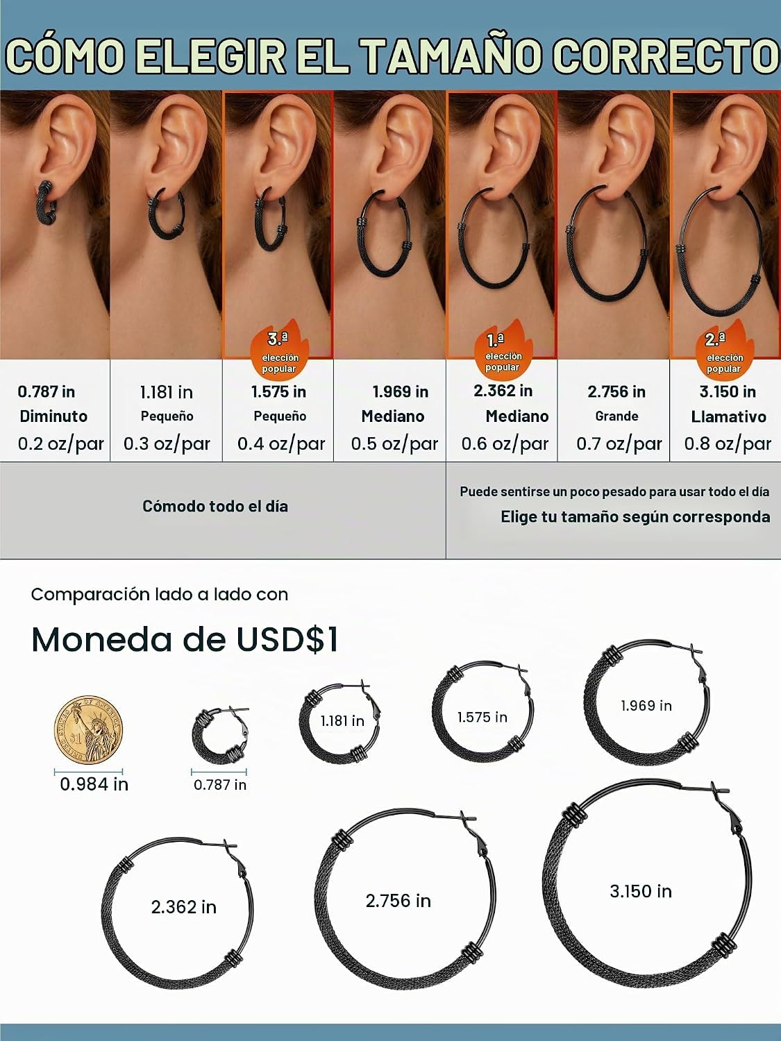 PROSTEEL 12\/16\/24\/32\/40 Pulgadas Aretes de Aro Gruesos para Muj...