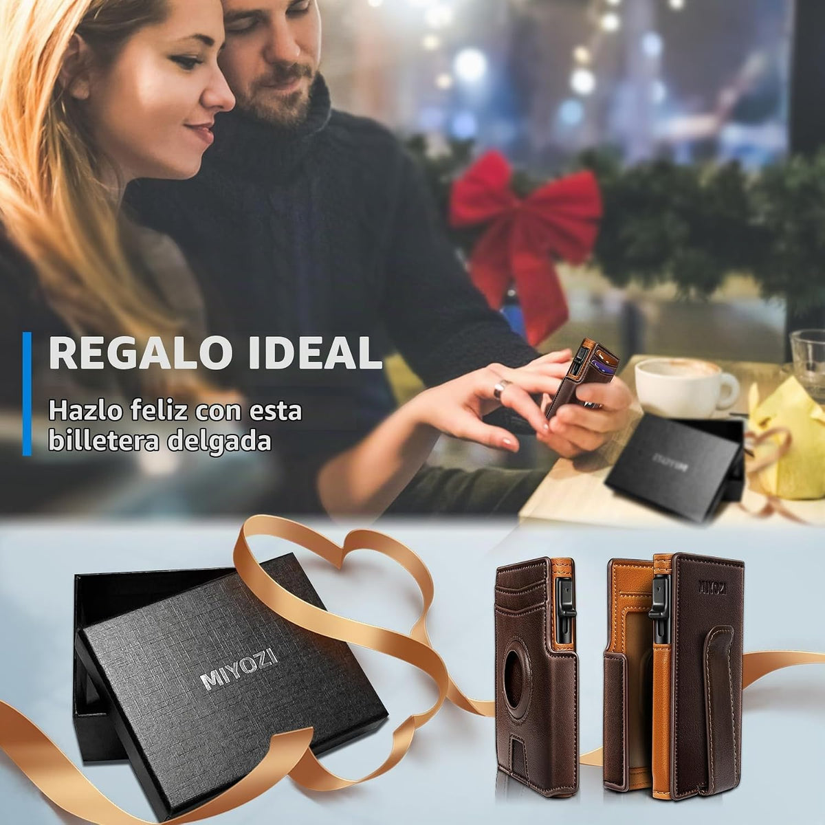 Miyozi - Billetera Airtag para hombre, con clip de dinero, estuche...
