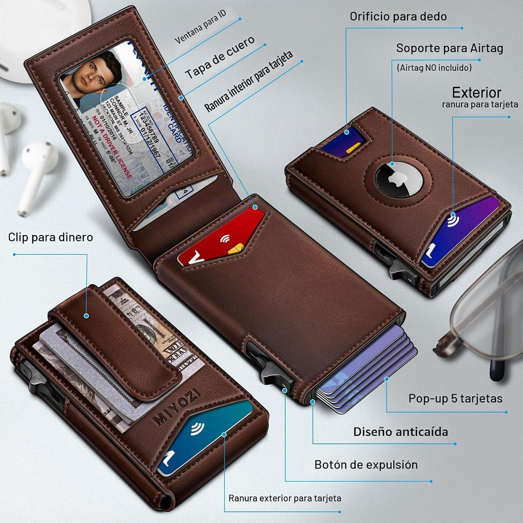miyozi Airtag - Cartera para hombre con clip para dinero, 9 tarjeta...