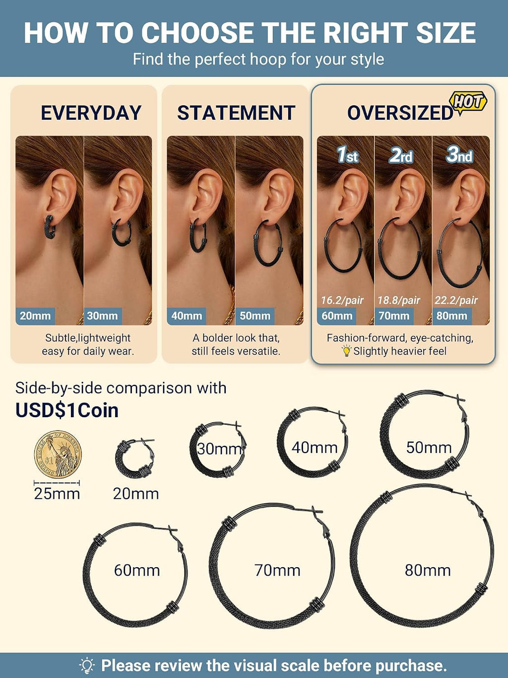 PROSTEEL 12\/16\/24\/32\/40 Pulgadas Aretes de Aro Gruesos para Muj...