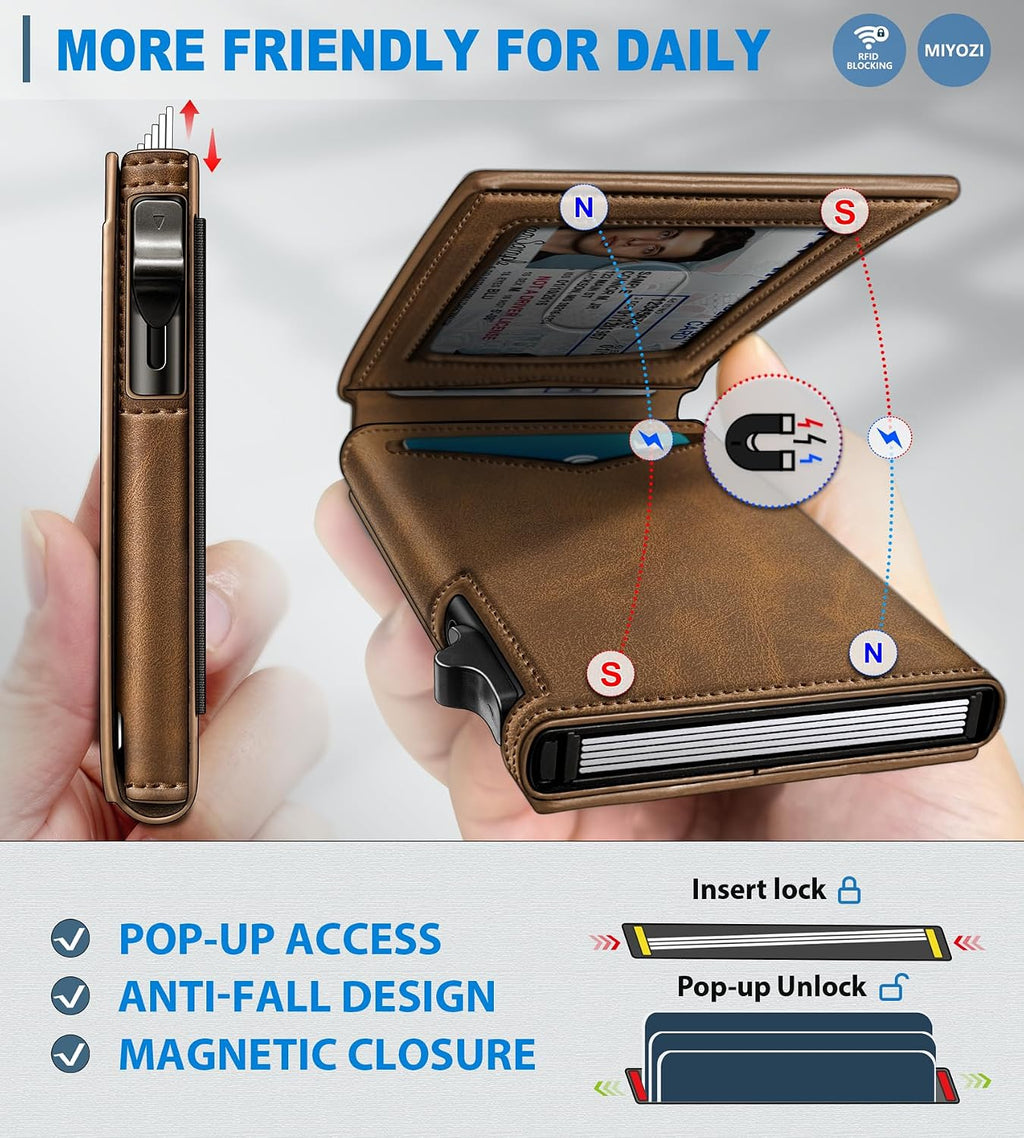 miyozi Cartera para hombre, tarjetero desplegable delgado, con bloq...