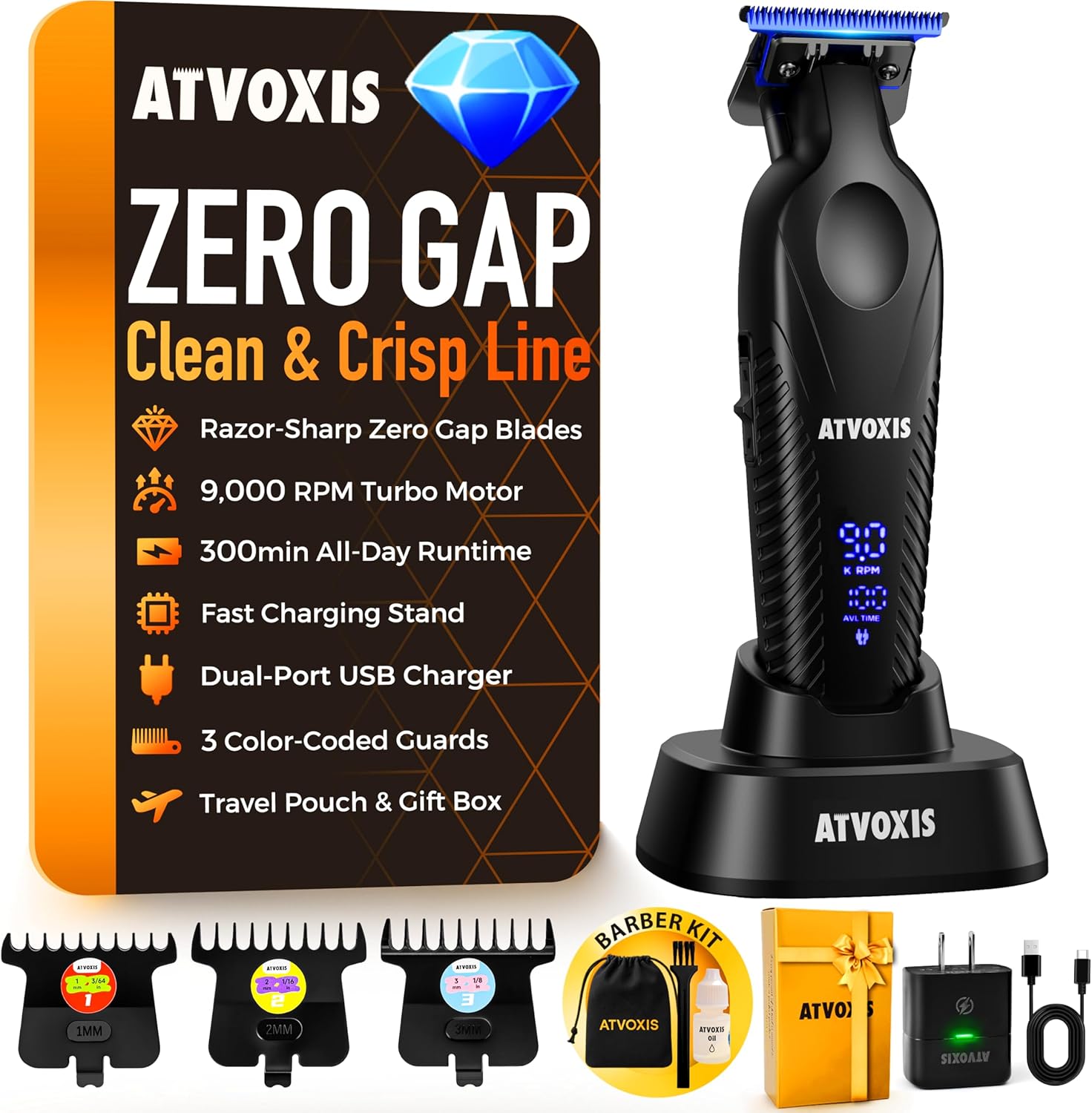 ATVOXIS Zero Gap 9,000 RPM Brushless Professional T Blade Trimmer p...