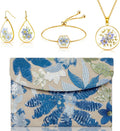 SilTriangle Conjunto de joyas de embrague con bordado floral para m...