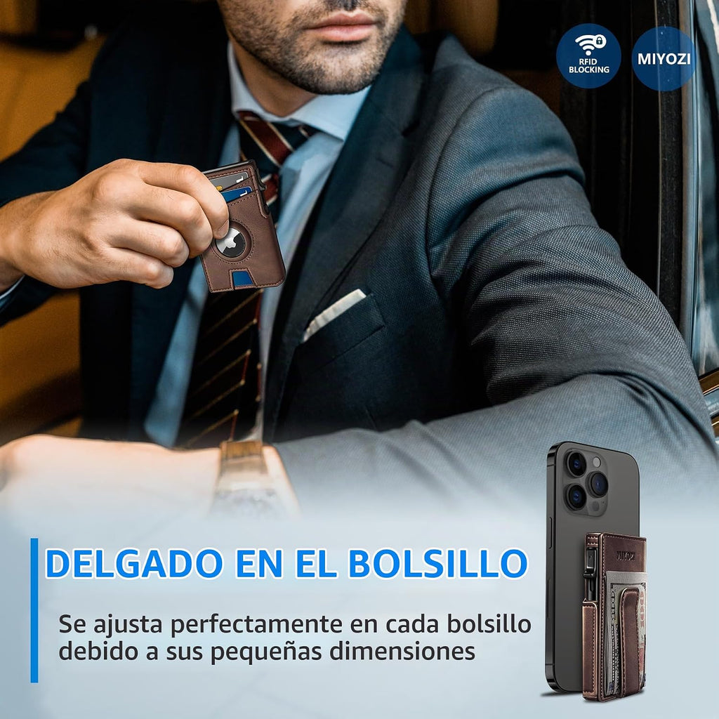 Miyozi - Billetera Airtag para hombre, con clip de dinero, estuche...