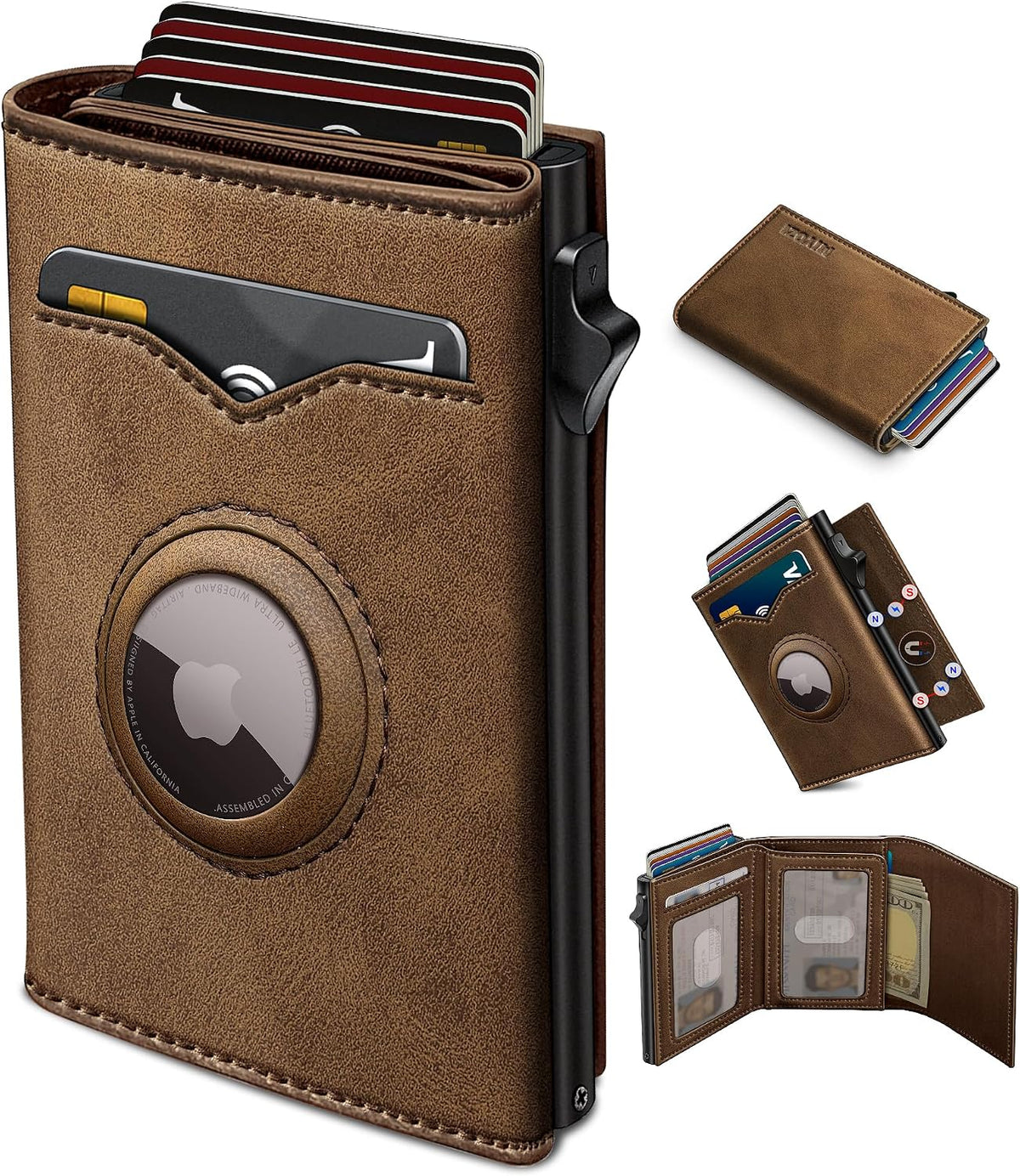 Cartera miyozi Airtag para hombre, con bolsillo para efectivo, 2 ve...