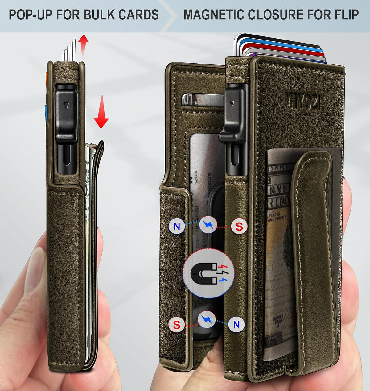 Miyozi - Billetera Airtag para hombre, con clip de dinero, estuche...