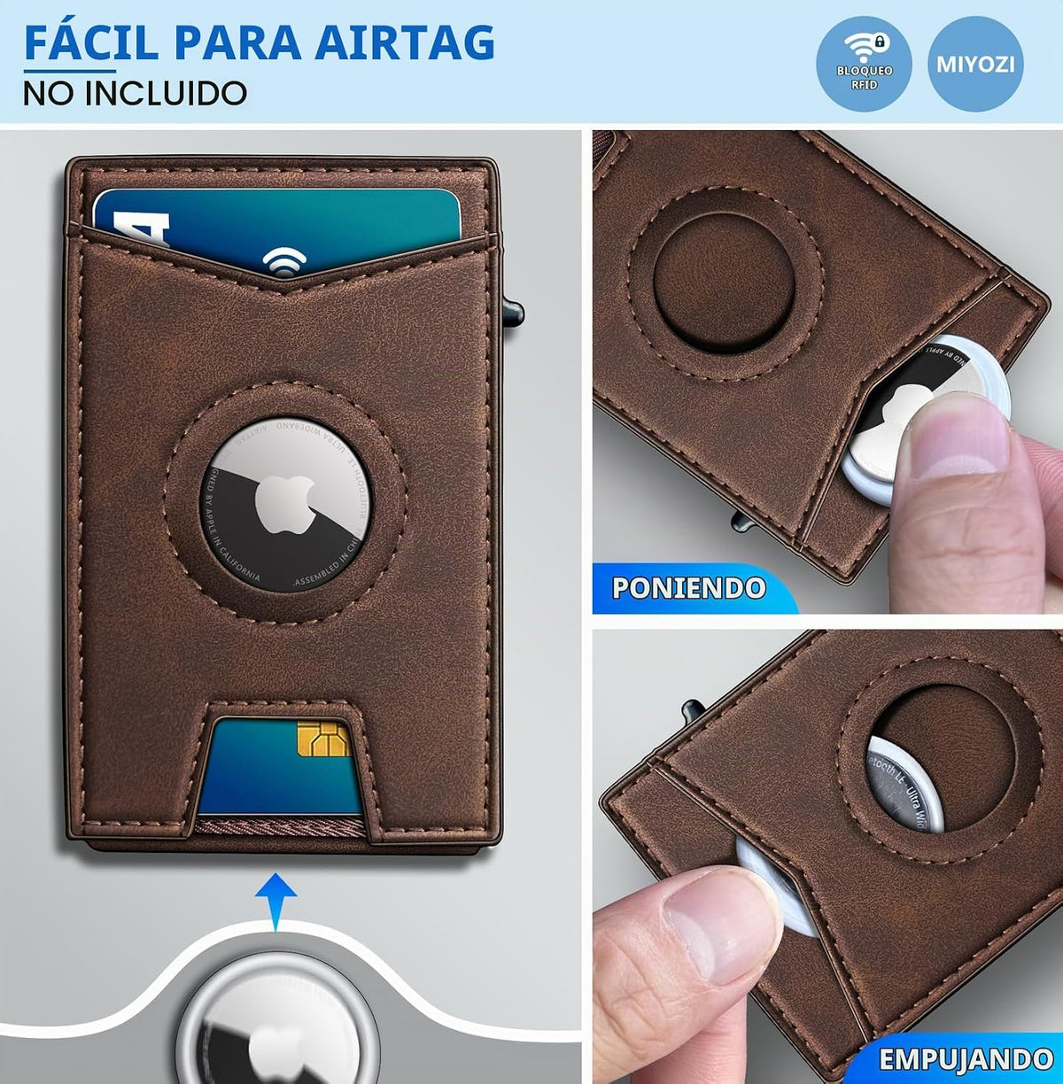 miyozi Airtag - Cartera para hombre con clip para dinero, 9 tarjeta...