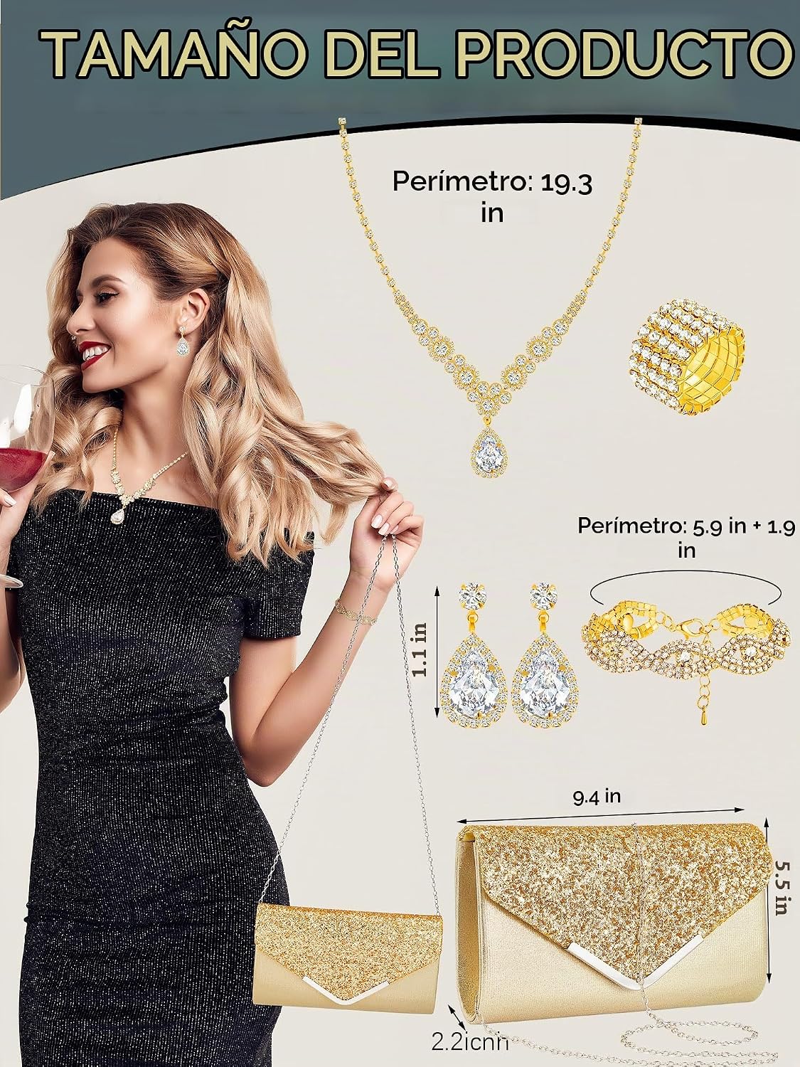 Henoyso Juego de 5 piezas de joyas de diamantes de imitación para g...