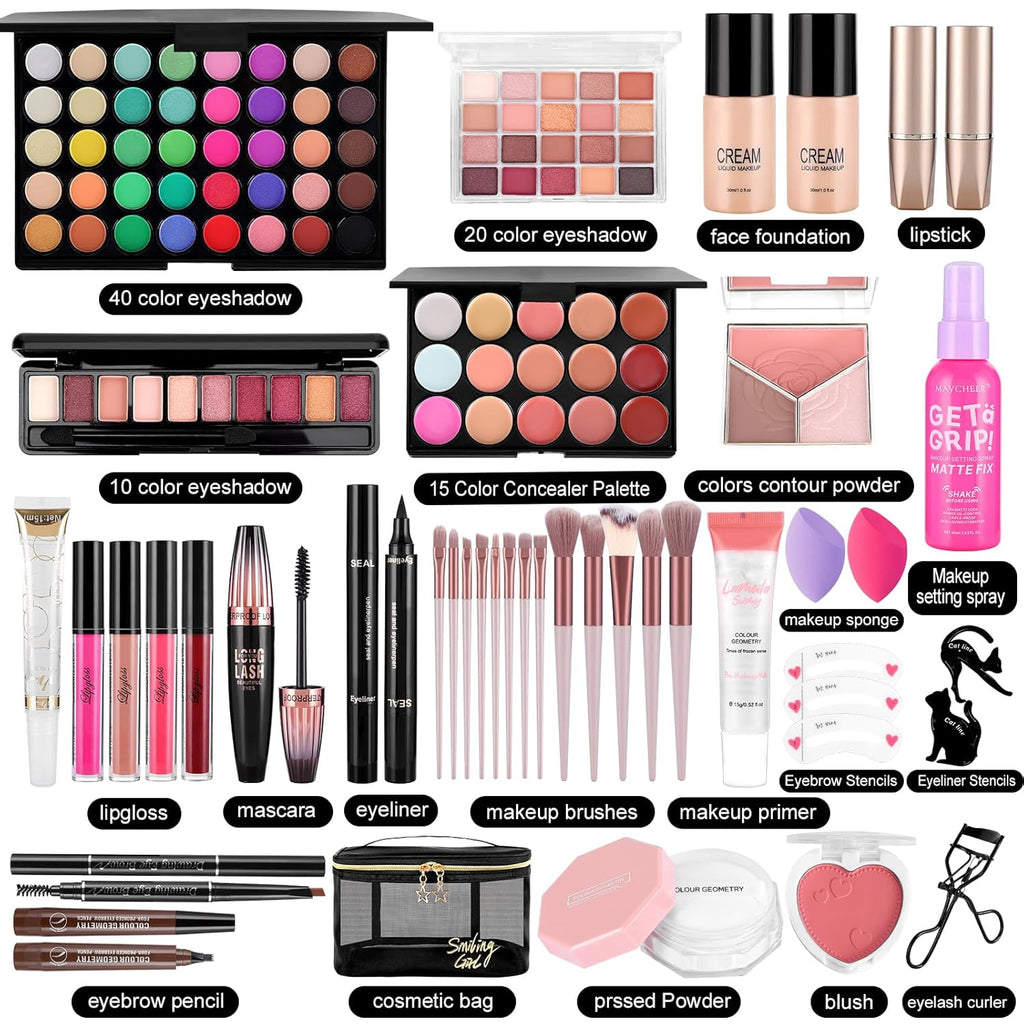 Kit completo de maquillaje para mujer, incluye base de sombra de oj...