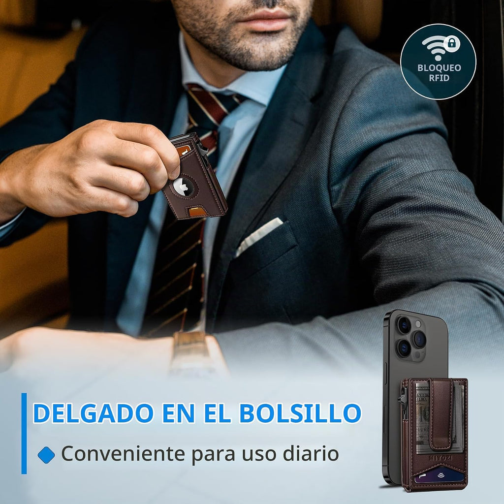 miyozi Airtag - Cartera para hombre con clip para dinero, 9 tarjeta...