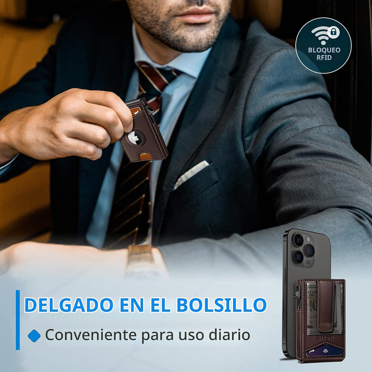 miyozi Airtag - Cartera para hombre con clip para dinero, 9 tarjeta...