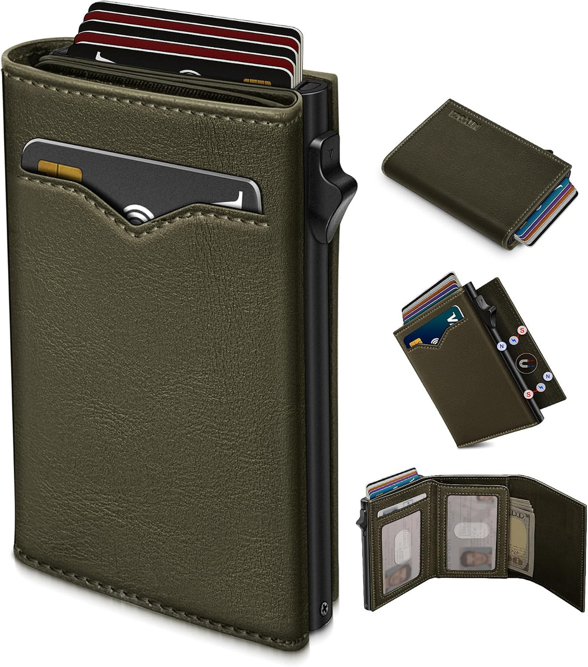 miyozi Cartera para hombre, con bolsillo para efectivo, 2 ventanas...