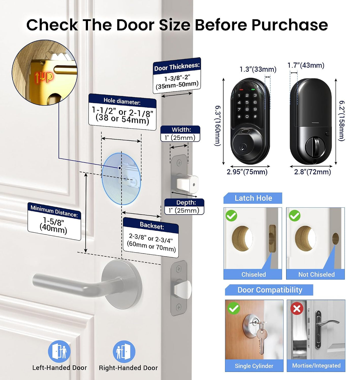 Veise RZ07 Cerradura de puerta inteligente con huella dactilar, con...