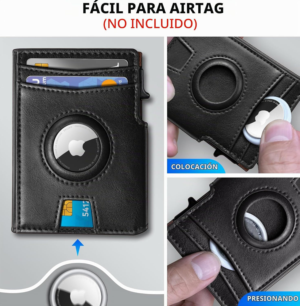 Miyozi - Billetera Airtag para hombre, con clip de dinero, estuche...