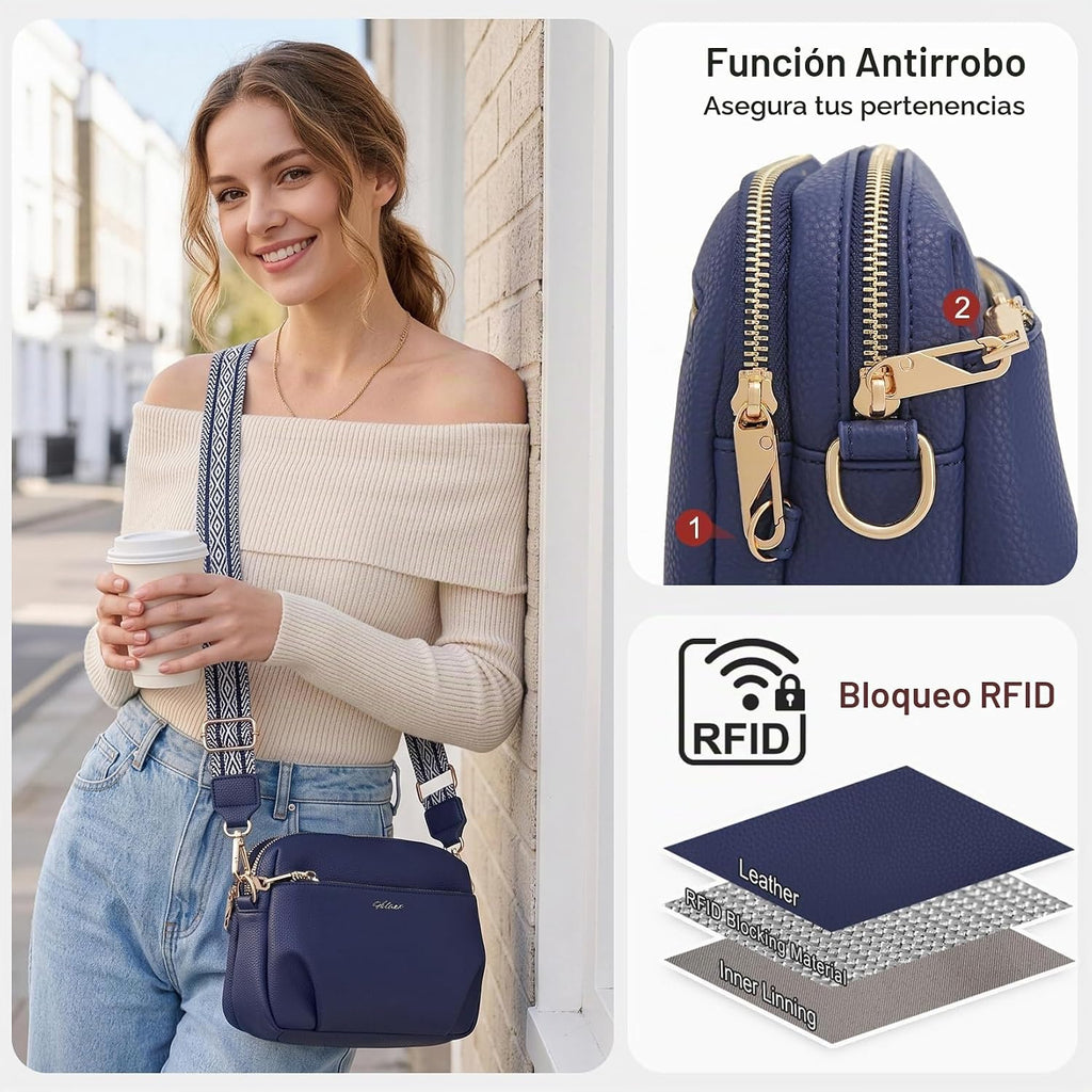 HILAEX Bolso cruzado para mujeres, bolso de cuero antirrobo, múltip...