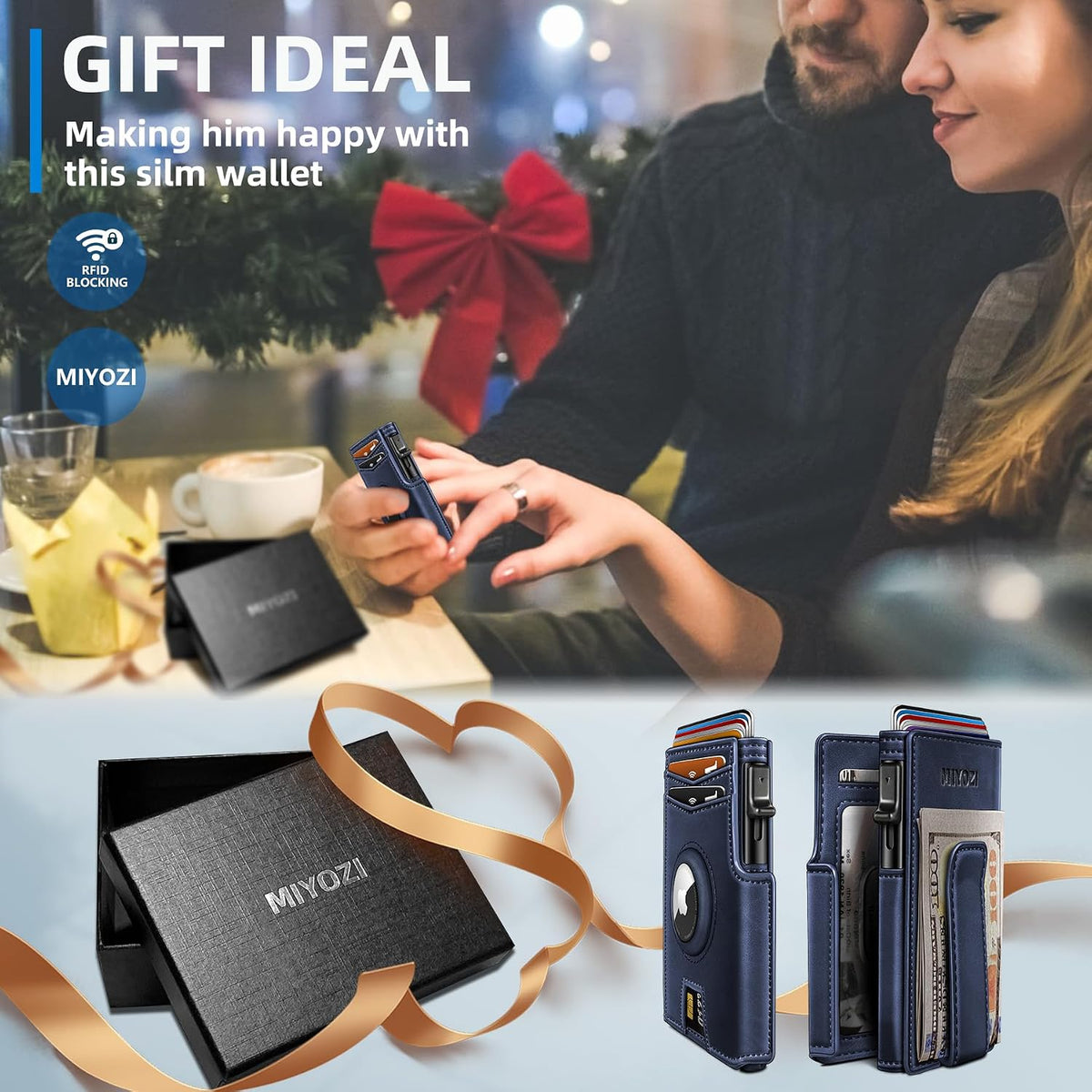 Miyozi - Billetera Airtag para hombre, con clip de dinero, estuche...