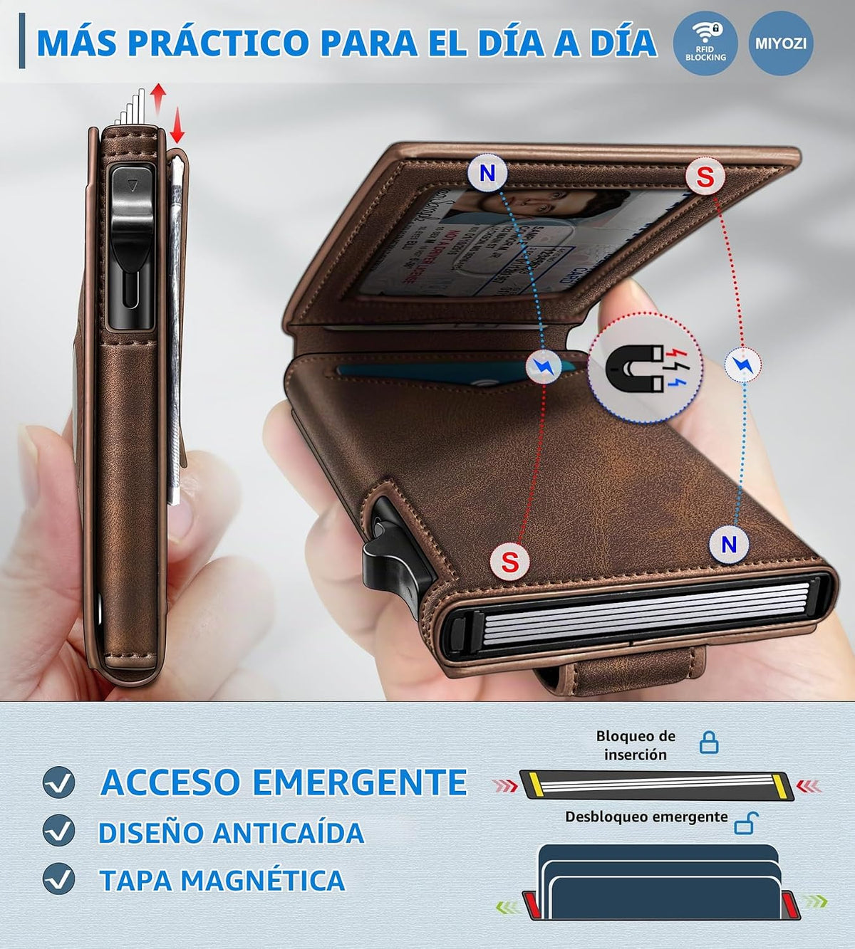 miyozi Airtag - Cartera para hombre con clip para dinero, 9 tarjeta...