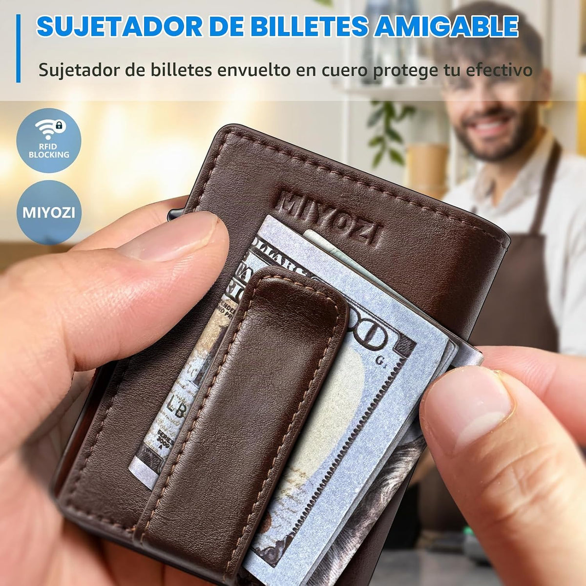 miyozi Billetera para hombre, magnética minimalista delgada con sop...