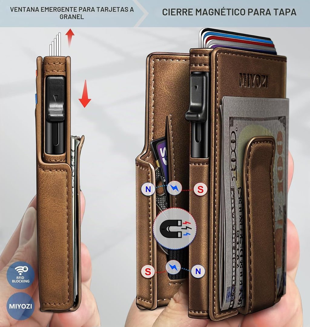 miyozi Billetera para hombre, magnética minimalista delgada con sop...