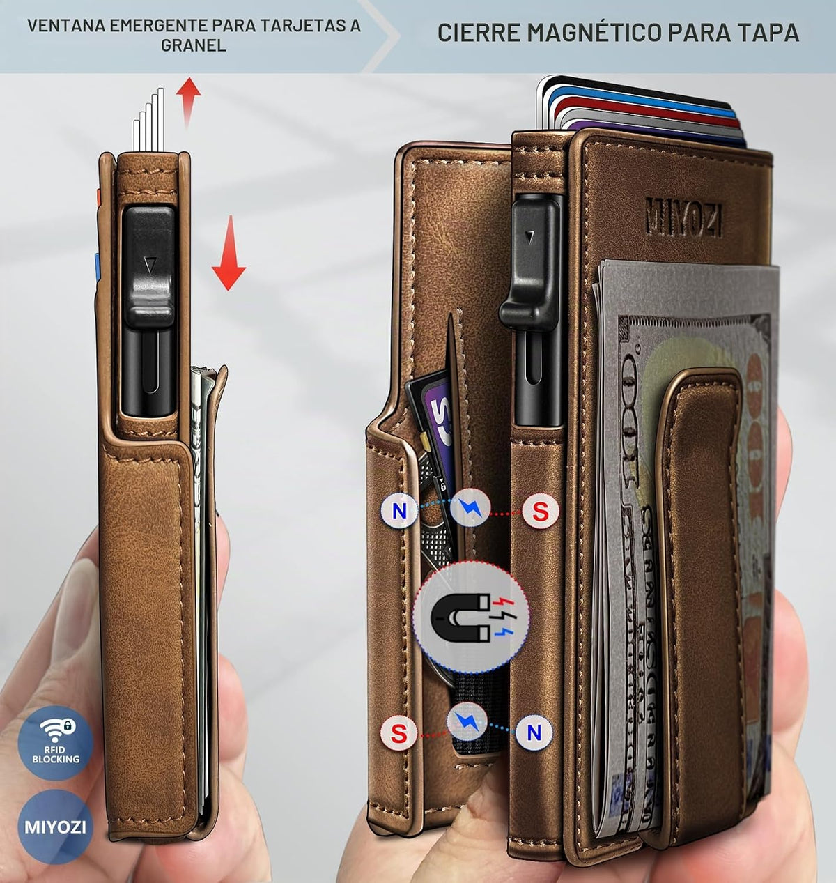 miyozi Billetera para hombre, magnética minimalista delgada con sop...