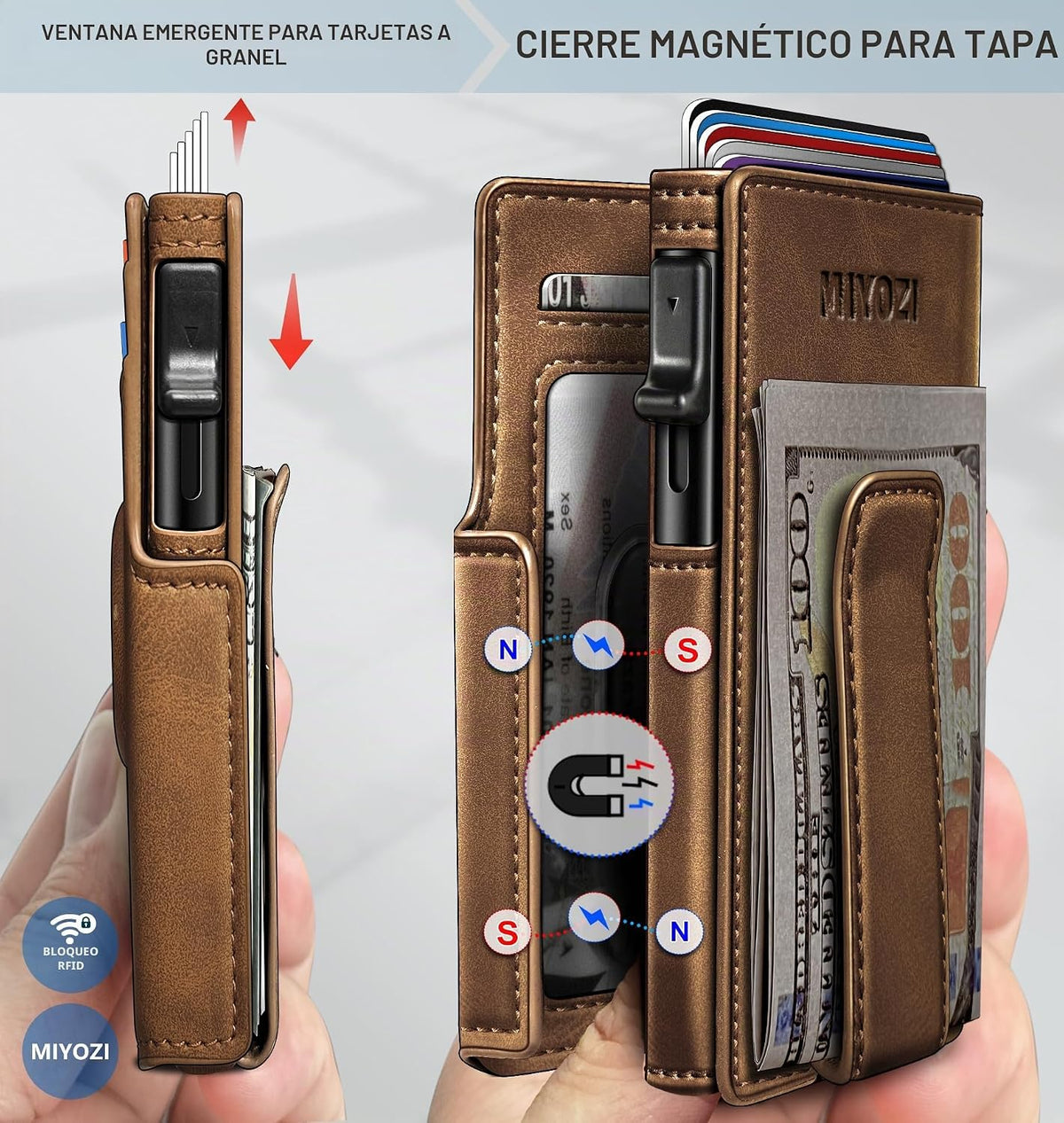 Miyozi - Billetera Airtag para hombre, con clip de dinero, estuche...
