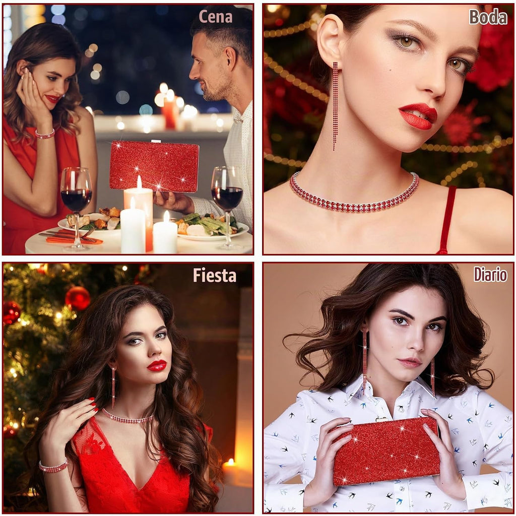 Kigeli 4 Pcs Rhinestone Jewelry Set