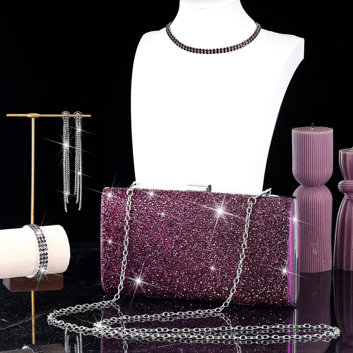 Kigeli 4 Pcs Rhinestone Jewelry Set