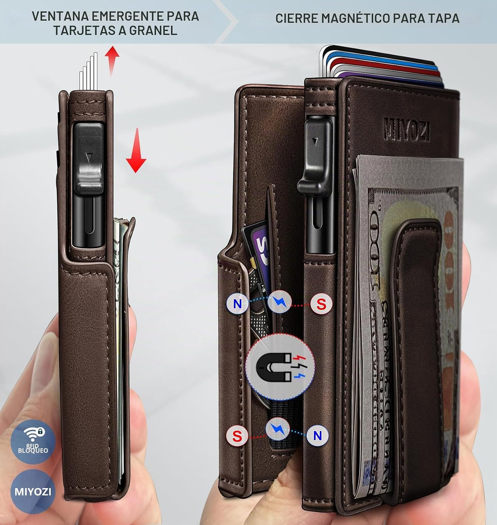 miyozi Billetera para hombre, magnética minimalista delgada con sop...