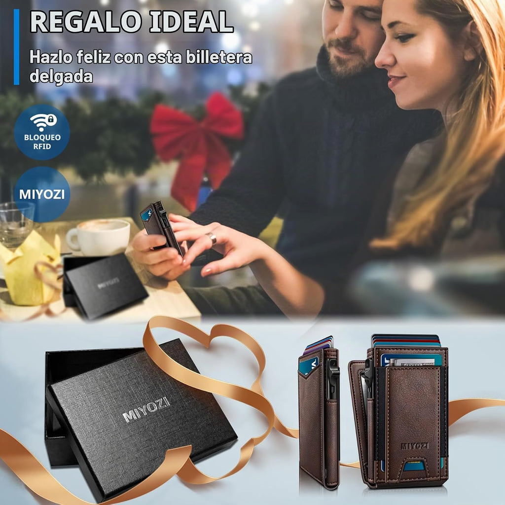 miyozi Cartera para hombre, tarjetero desplegable delgado, con bloq...