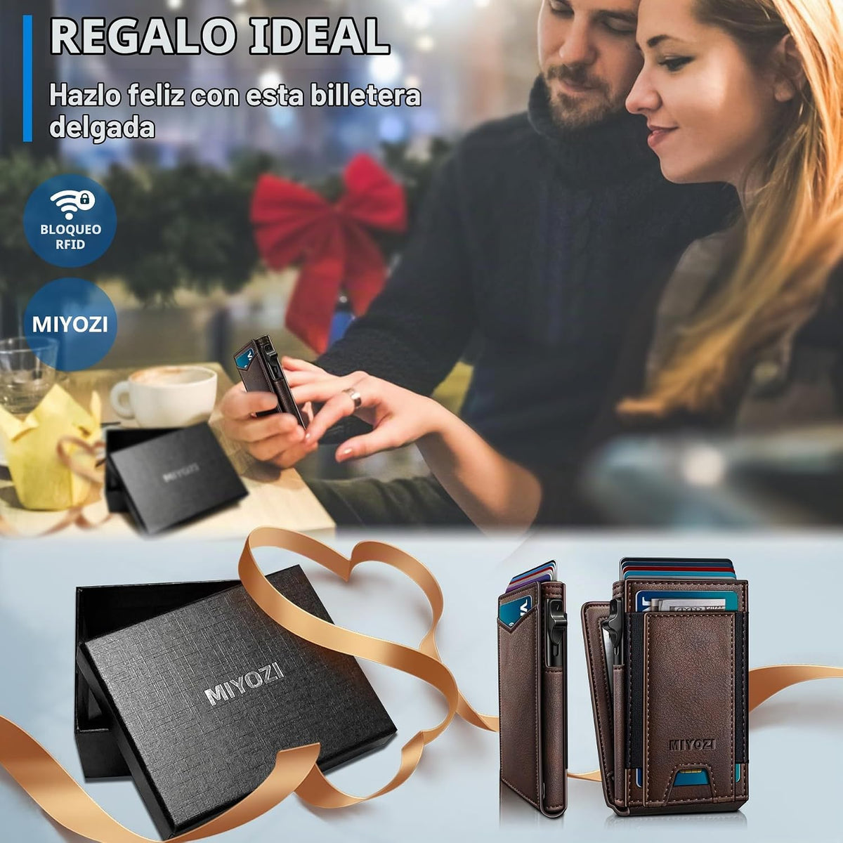 miyozi Cartera para hombre, tarjetero desplegable delgado, con bloq...