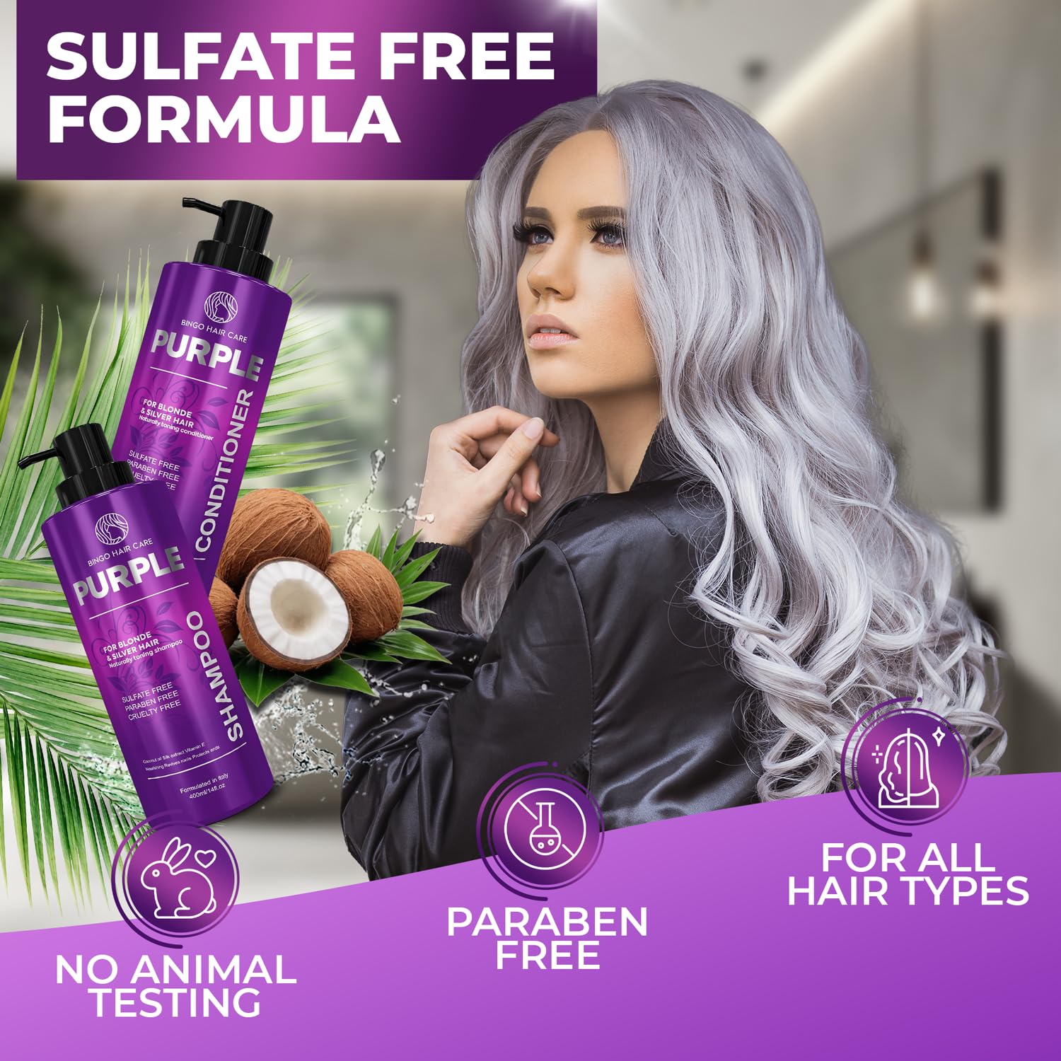 Purple - Juego de champú y acondicionador - Fórmula sin sulfato par...