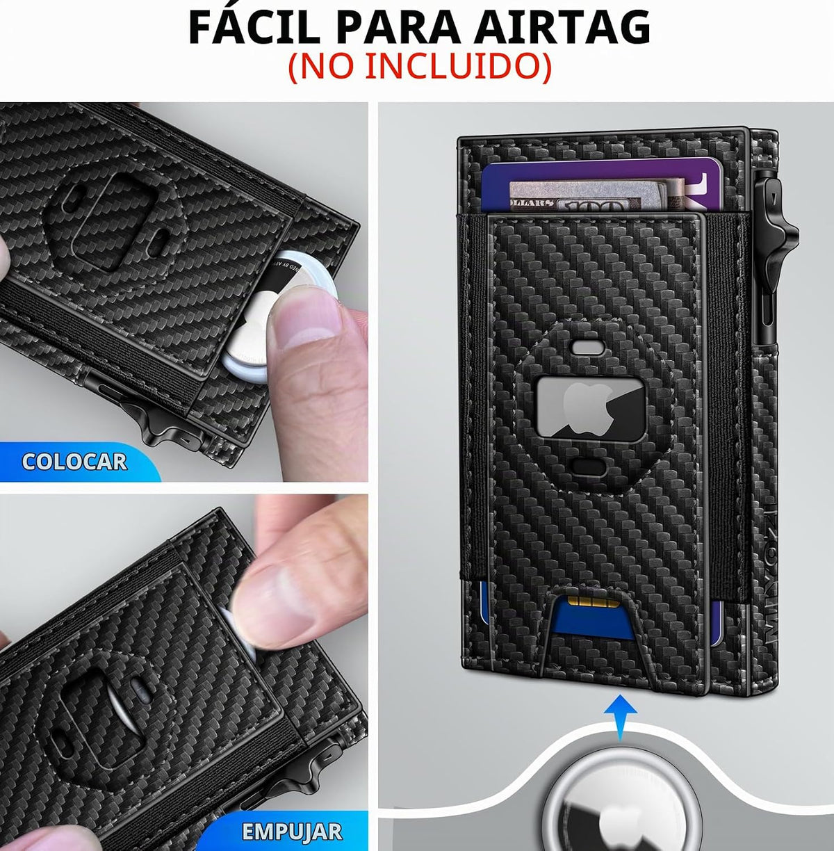 miyozi Billetera Airtag para hombres, delgada emergente porta tarje...