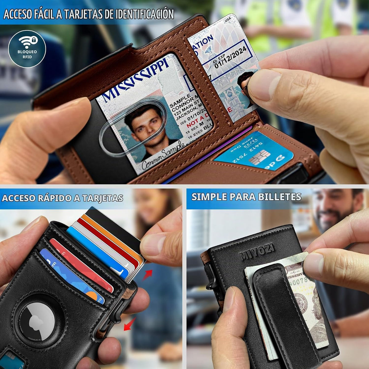 Miyozi - Billetera Airtag para hombre, con clip de dinero, estuche...