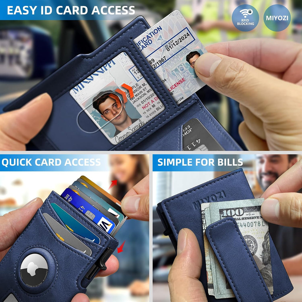 Miyozi - Billetera Airtag para hombre, con clip de dinero, estuche...
