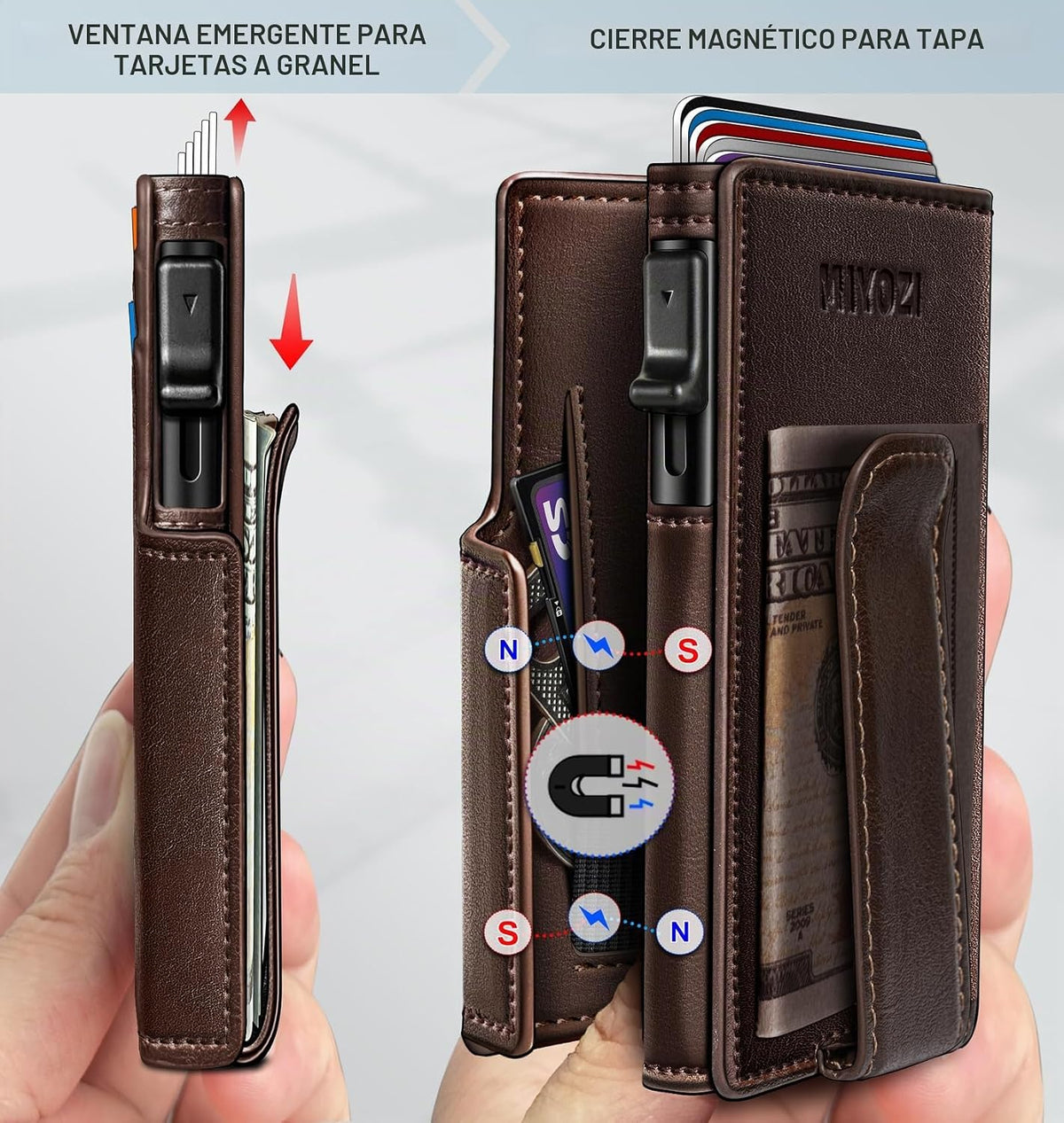 miyozi Billetera para hombre, magnética minimalista delgada con sop...