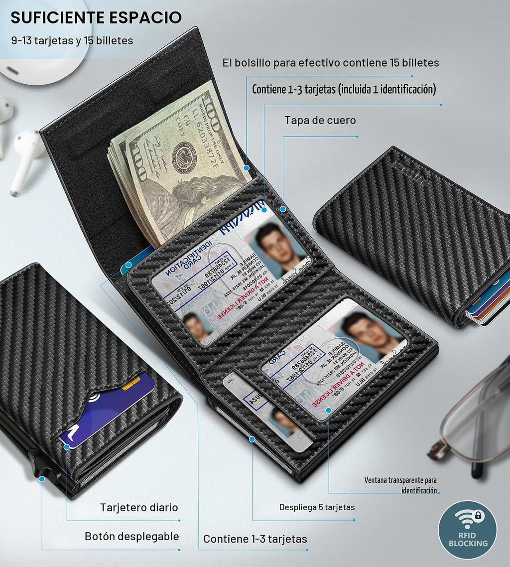 Miyozi Cartera para hombre, con bolsillo para efectivo, 2 ventanas...