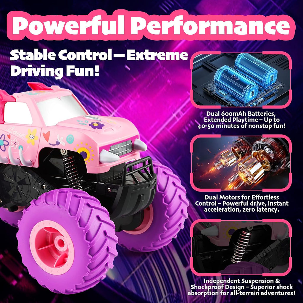 Threeking 1:16 Camión monstruo RC rosa impermeable Juguetes de cont...