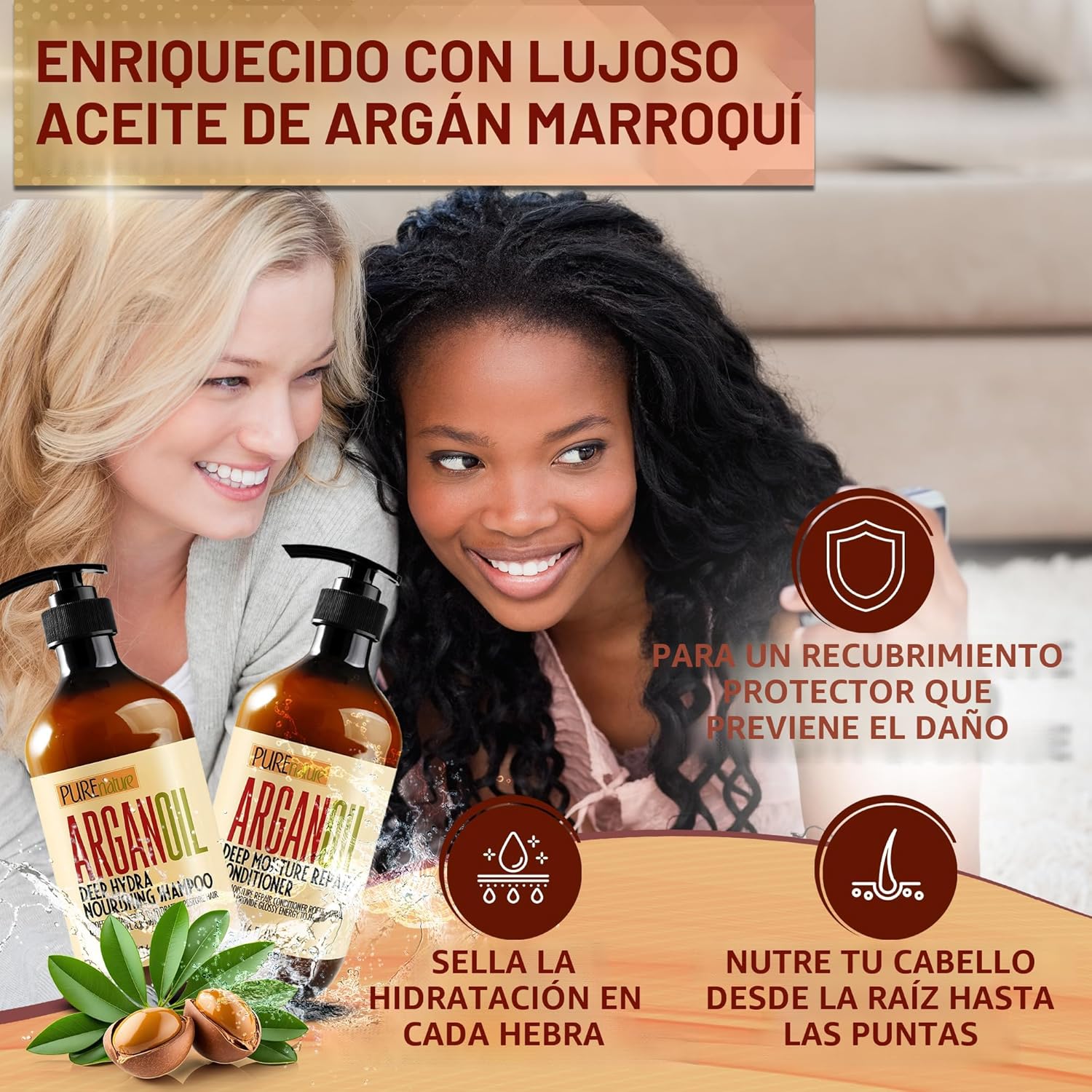 Juego de champú y acondicionador de aceite de argán, cuidado marroq...