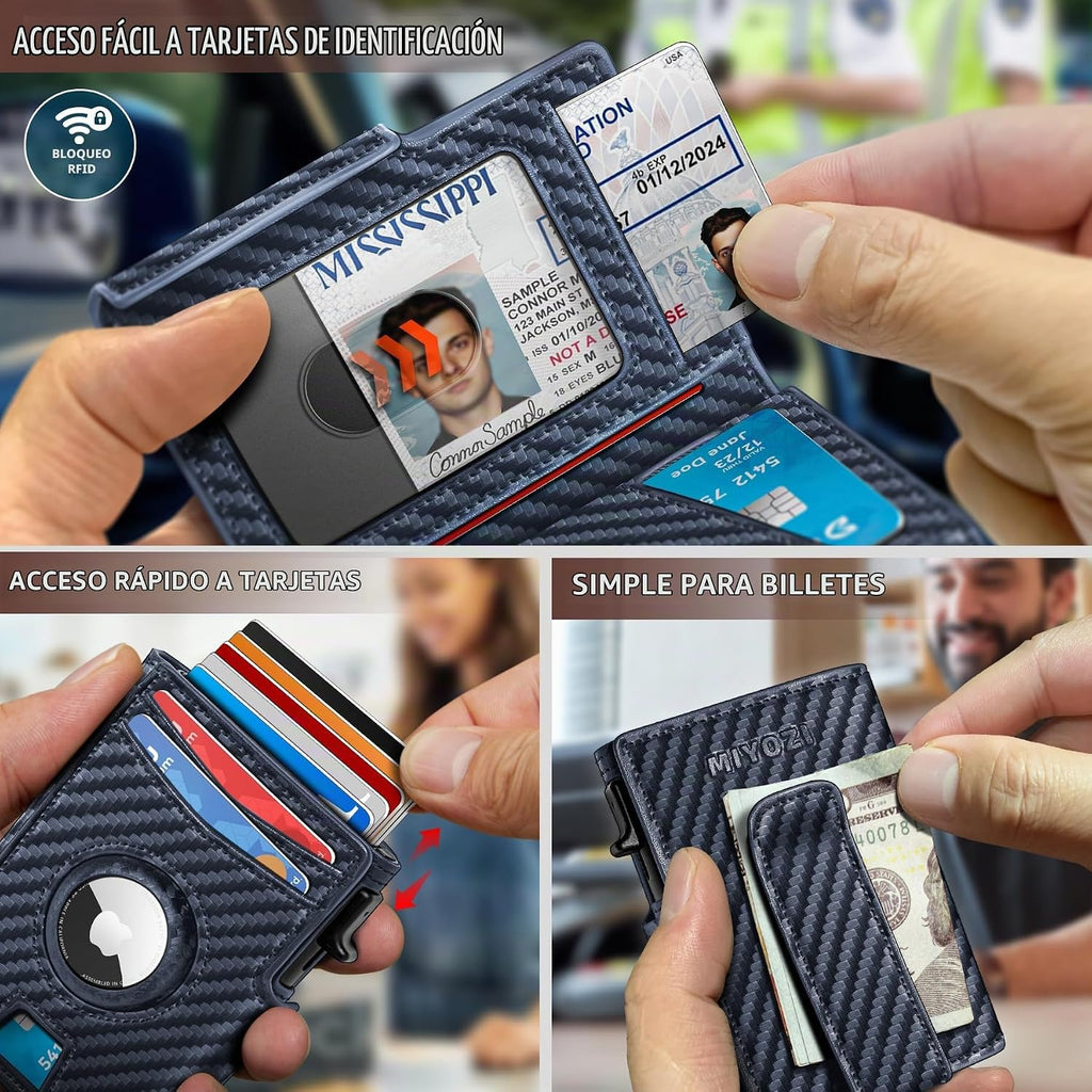 Miyozi - Billetera Airtag para hombre, con clip de dinero, estuche...