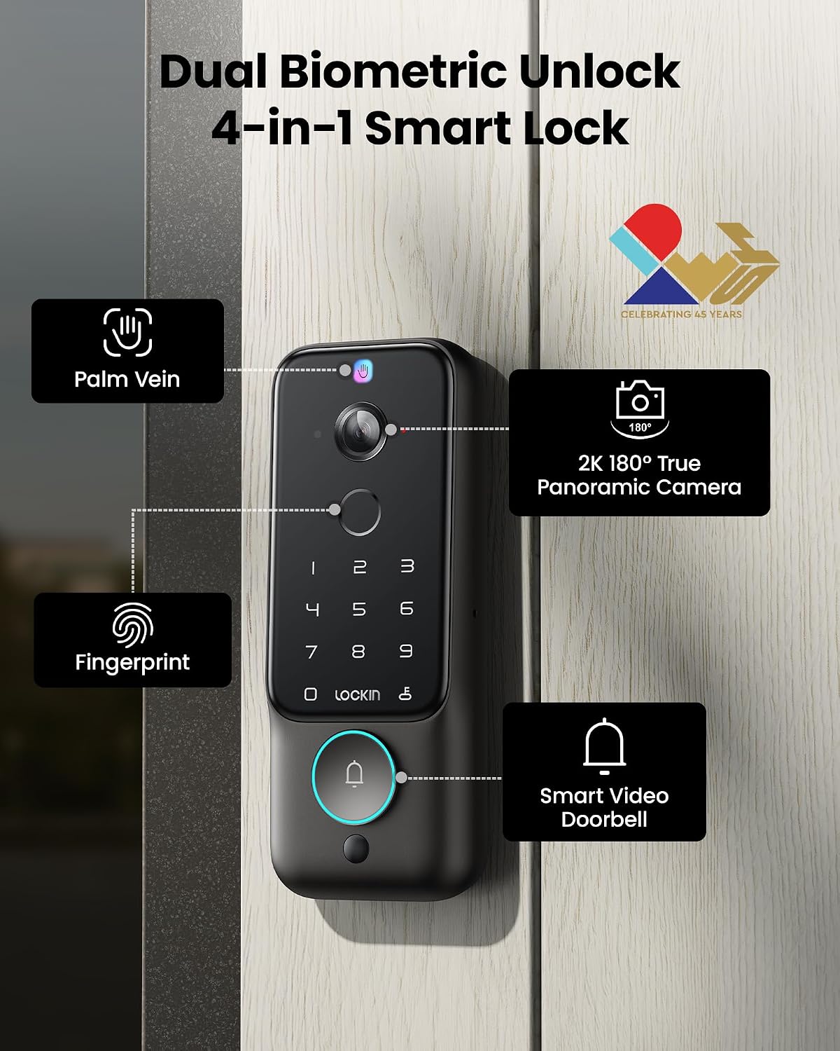Lockin Veno Plus con asa, cámara 2K de huellas dactilares de la ven...