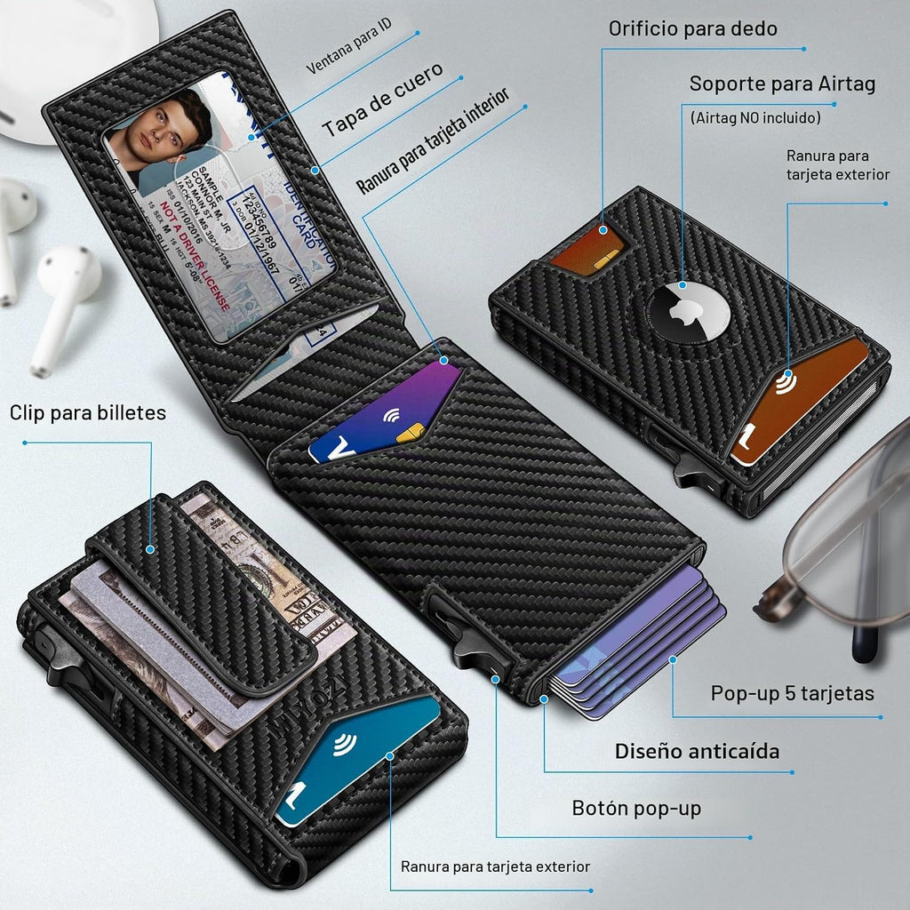 miyozi Airtag - Cartera para hombre con clip para dinero, 9 tarjeta...
