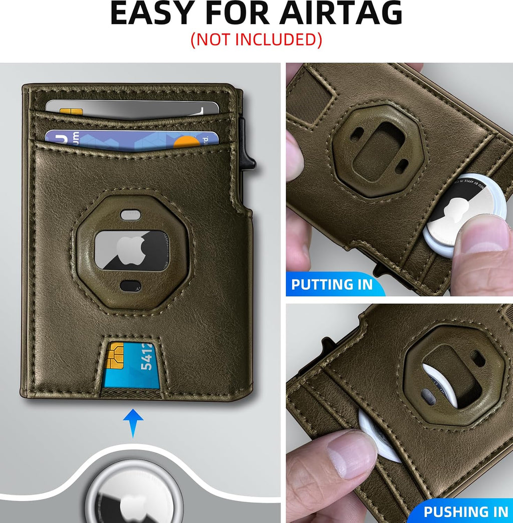 Miyozi - Billetera Airtag para hombre, con clip de dinero, estuche...