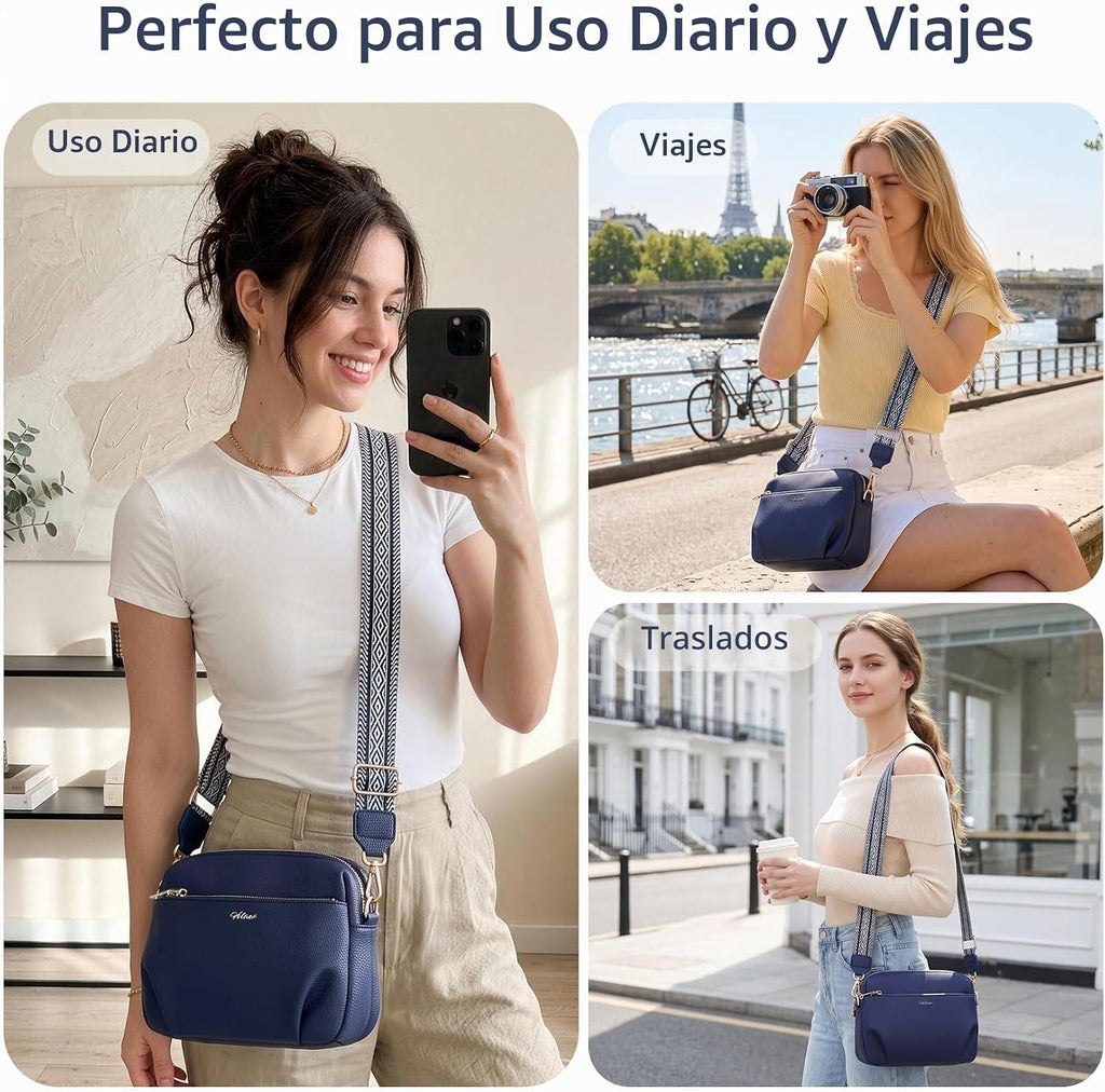 HILAEX Bolso cruzado para mujeres, bolso de cuero antirrobo, múltip...