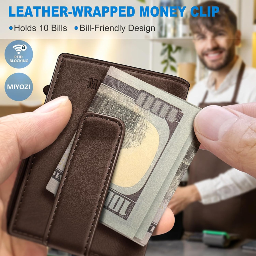 miyozi Billetera para hombre, magnética minimalista delgada con sop...