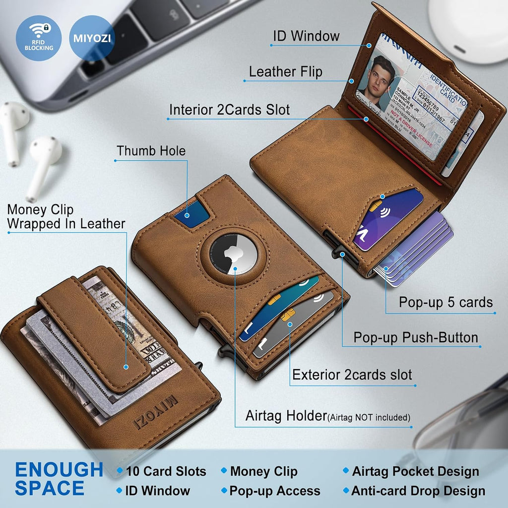 Miyozi - Billetera Airtag para hombre, con clip de dinero, estuche...