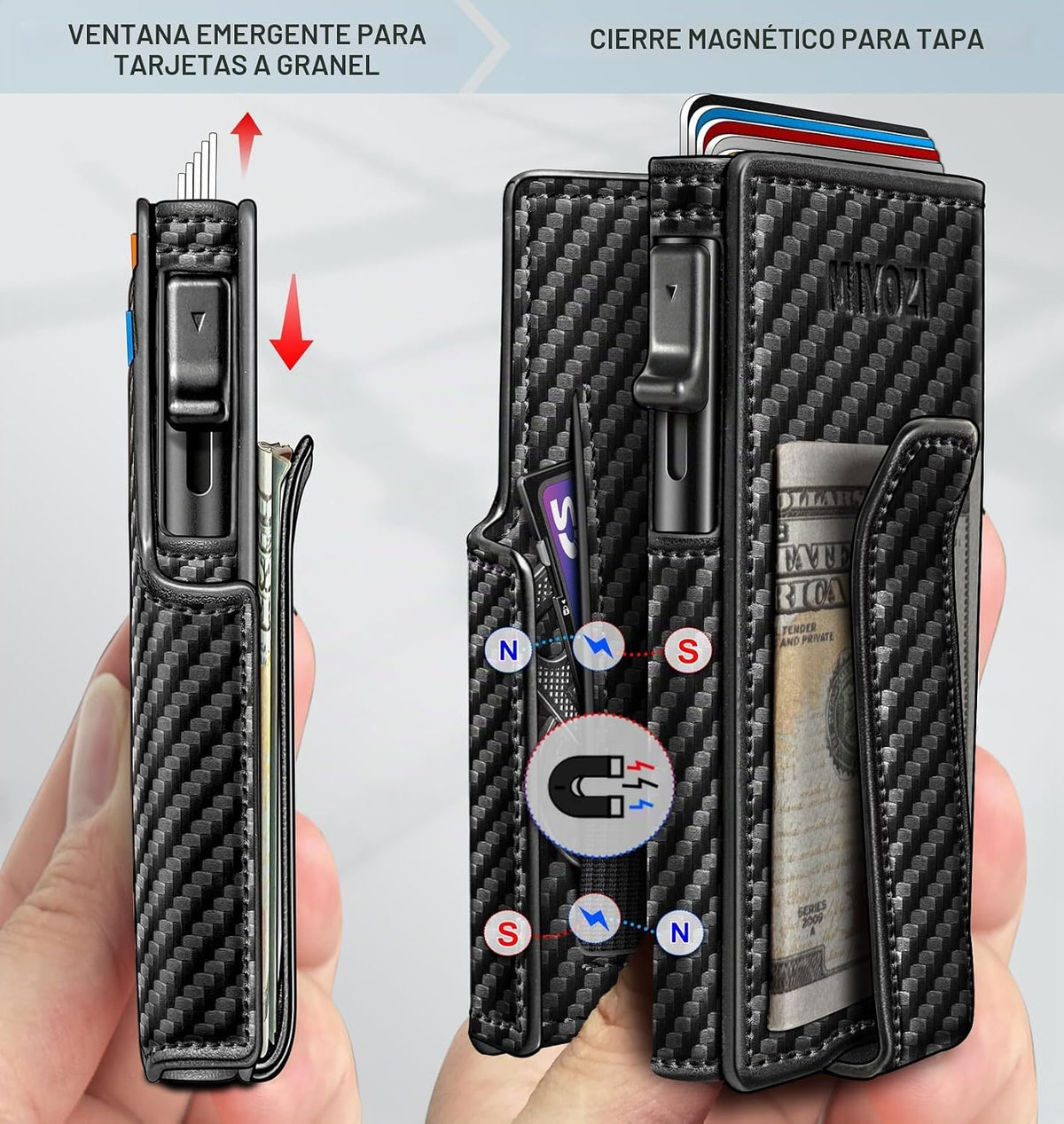 miyozi Billetera para hombre, magnética minimalista delgada con sop...