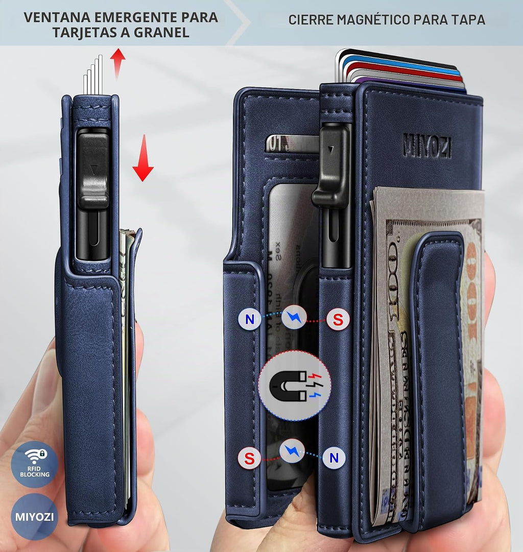 Miyozi - Billetera Airtag para hombre, con clip de dinero, estuche...