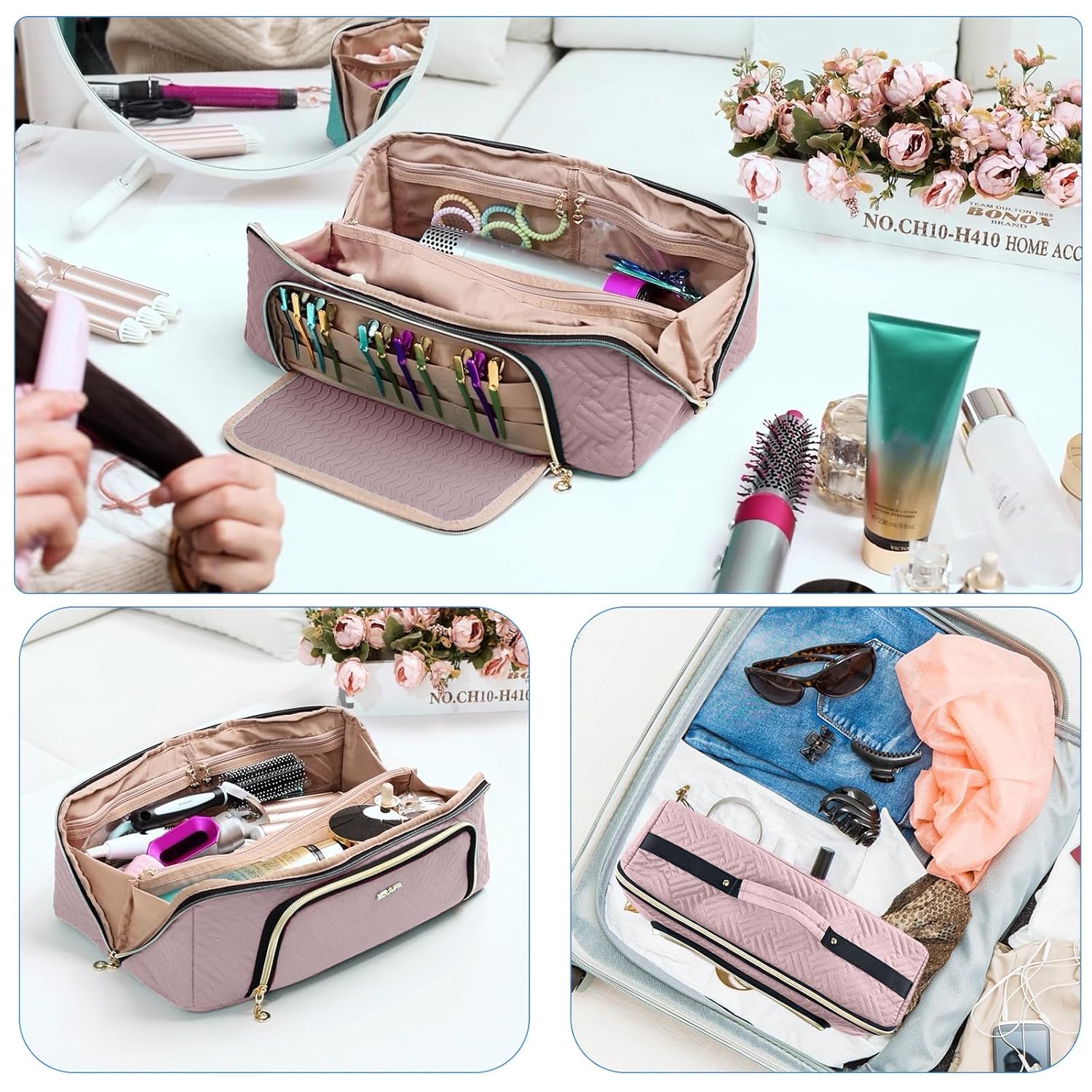ELCUPA Bolsa de Viaje Grande para Herramientas de Cabello con Alfom...