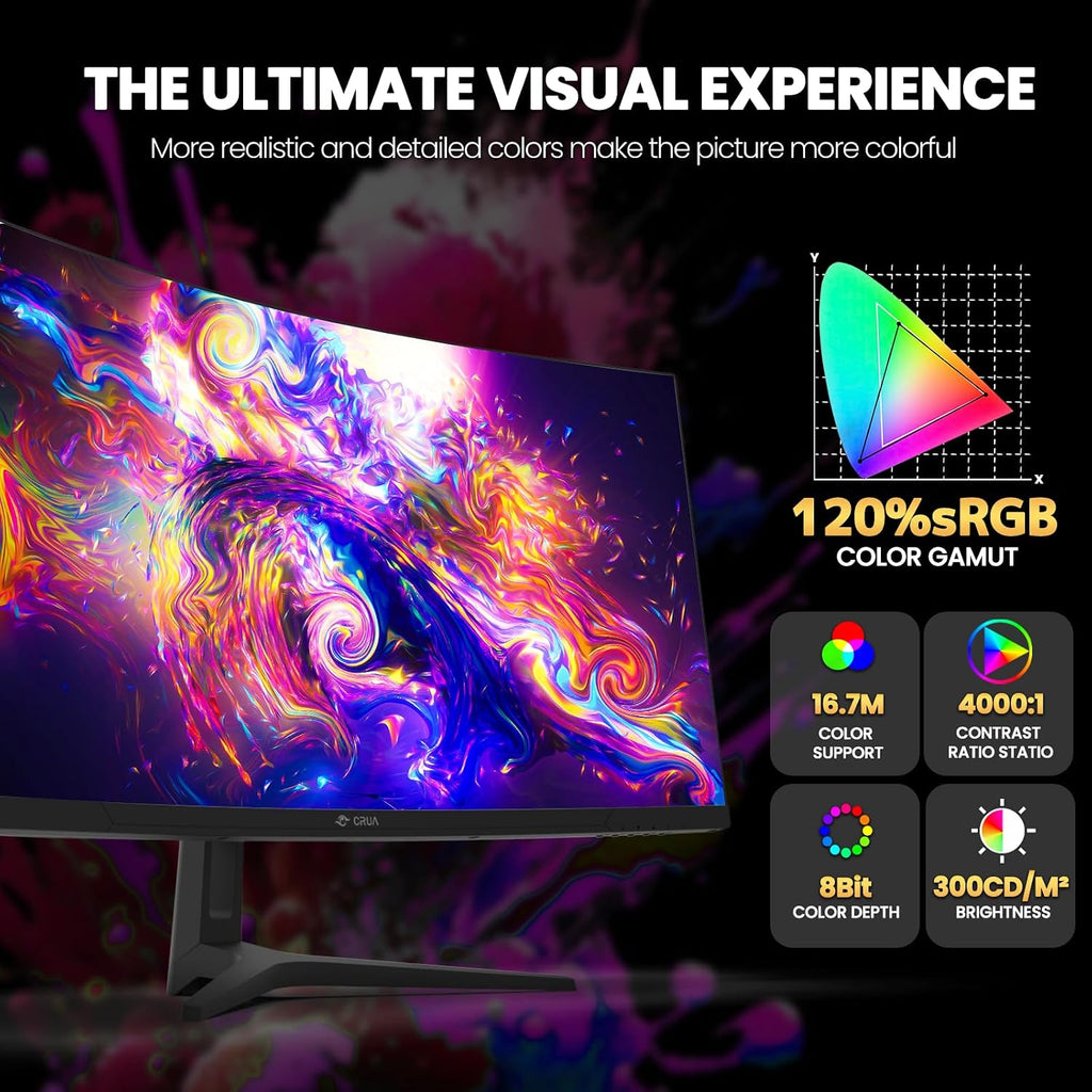 CRUA Monitor curvo para juegos de 34 pulgadas, 144 Hz\/165Hz WQHD 3...